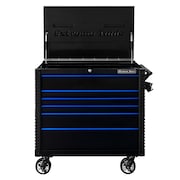 EXTREME TOOLS 41" 6 Drawer Tool Cart with Bumpers Black with Blue Drawer Pulls EX4106TCBKBL